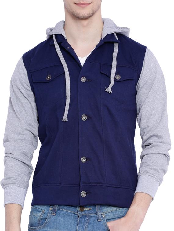 blue color block casual jacket - 12268736 - Zoom Image - 1