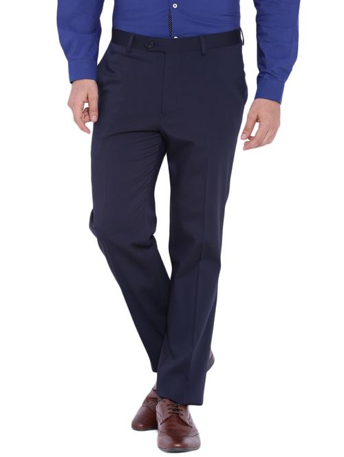 navy blue wool flat front trousers formal - 12269070 - Standard Image - 1
