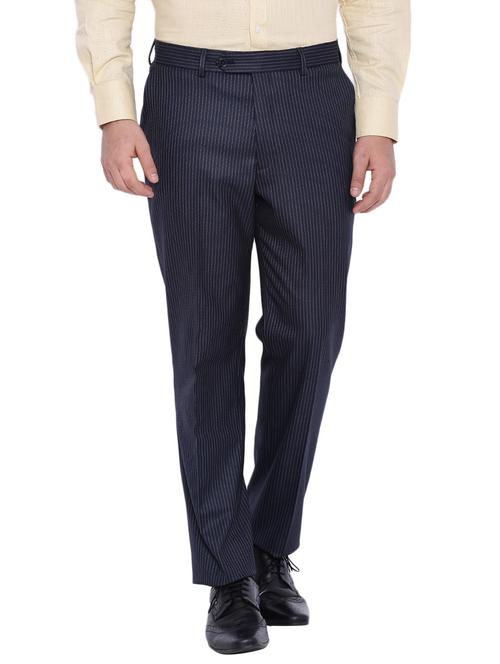 navy blue polyester flat front trousers formal - 12269075 - Standard Image - 1