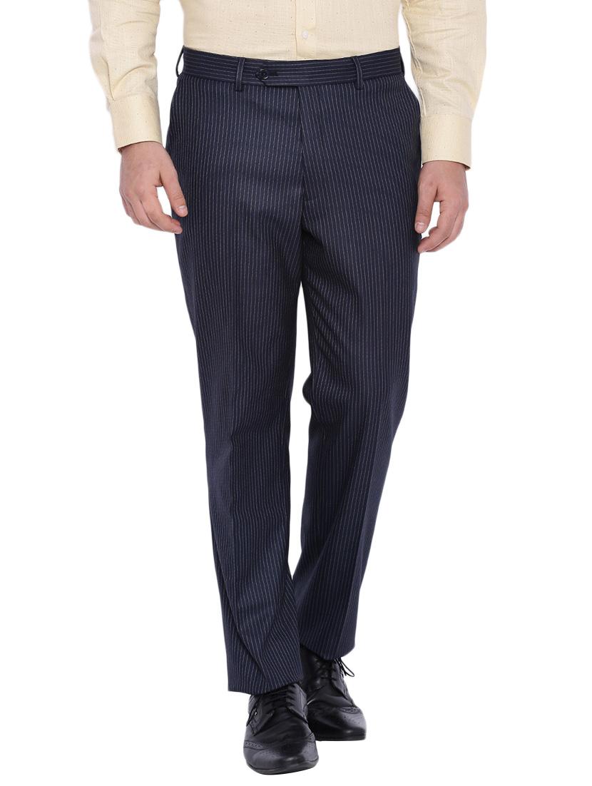 navy blue polyester flat front trousers formal - 12269075 - Zoom Image - 1