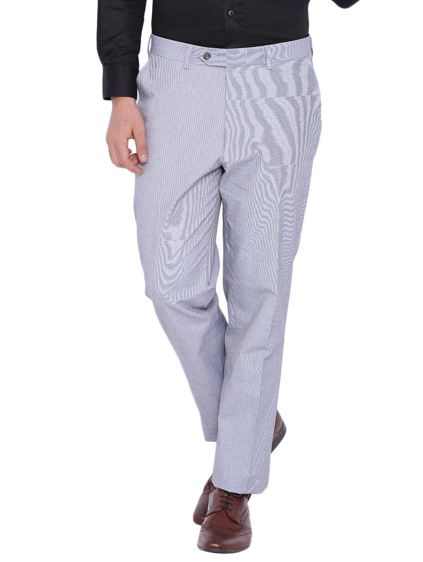 grey cotton flat front trousers formal - 12269081 - Zoom Image - 1