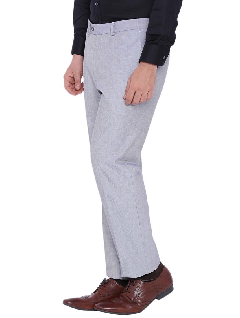 grey cotton flat front trousers formal - 12269081 - Zoom Image - 2