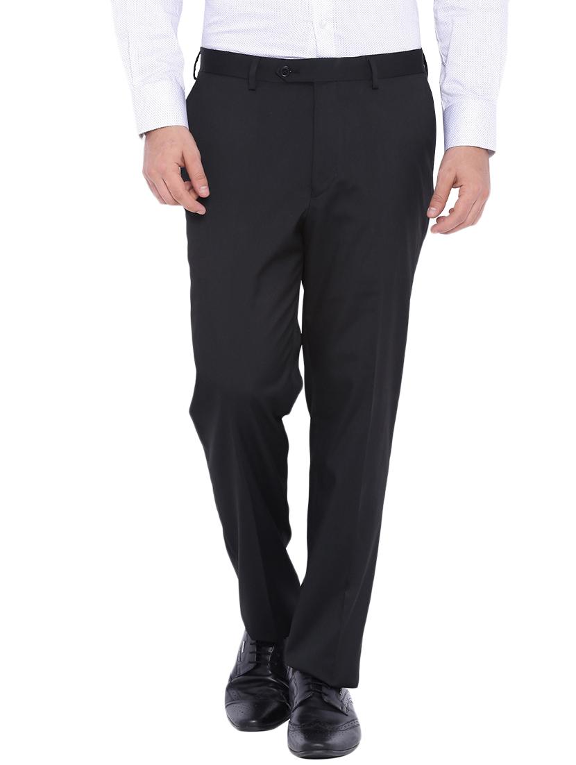 black polyester flat front trousers formal - 12269085 - Zoom Image - 1