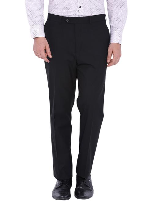 black polyester flat front trousers formal - 12269088 - Standard Image - 1