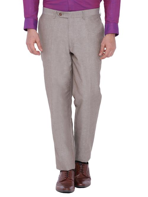 beige linen flat front trousers formal - 12269178 - Standard Image - 1