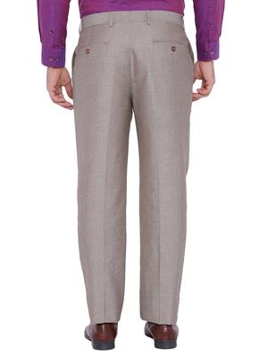 beige linen flat front trousers formal - 12269178 - Standard Image - 3