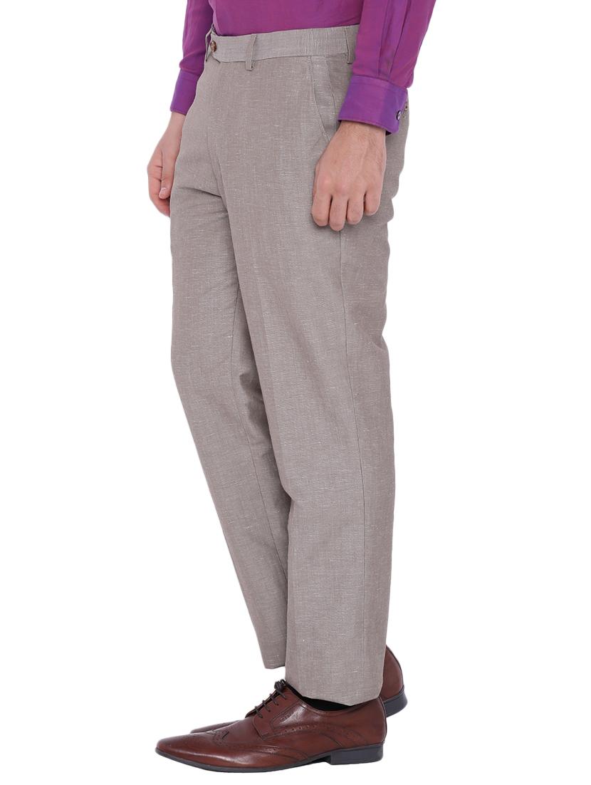 beige linen flat front trousers formal - 12269178 - Zoom Image - 2