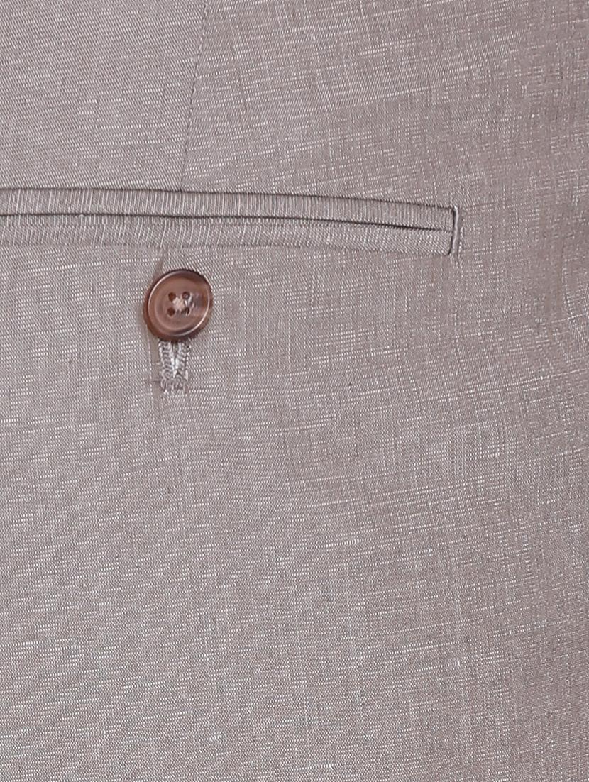 beige linen flat front trousers formal - 12269178 - Zoom Image - 4
