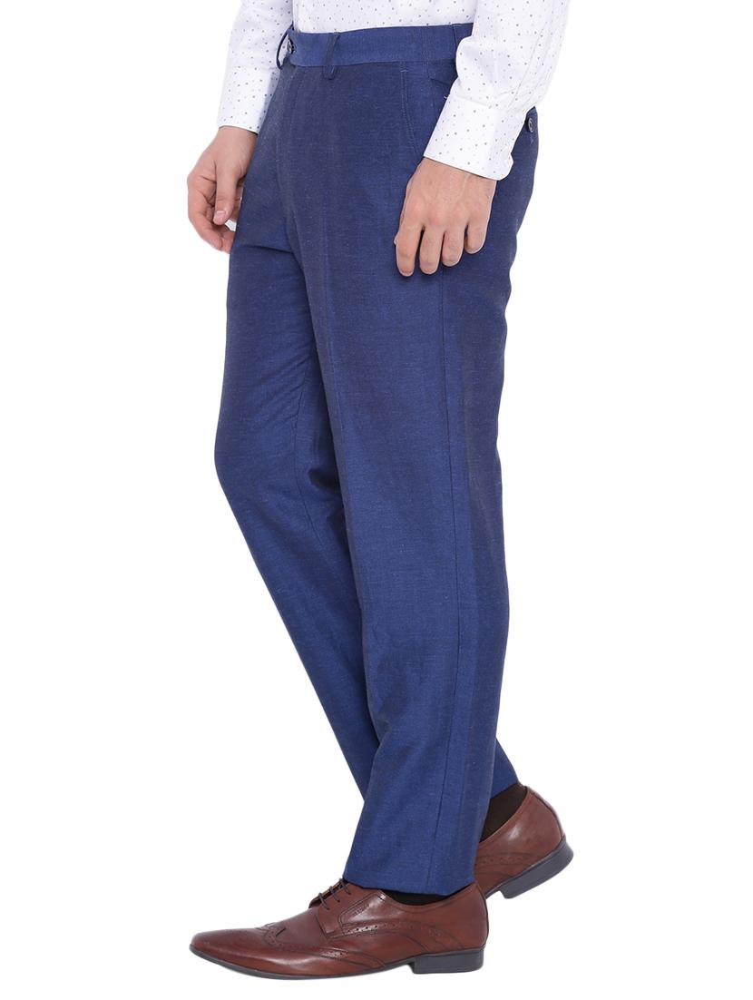 blue linen flat front trousers formal - 12269179 - Zoom Image - 2