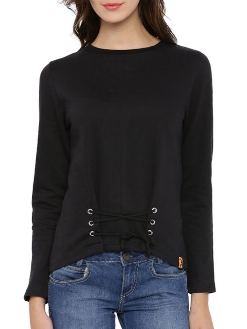 lace up detail solid sweatshirt - 12269364 - Standard Image - 1