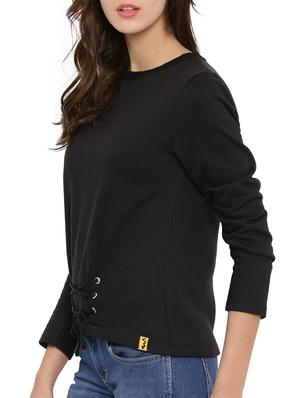 lace up detail solid sweatshirt - 12269364 - Standard Image - 2