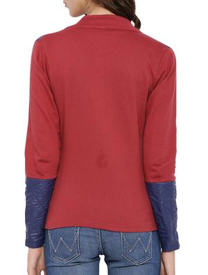 solid red cotton zipper jacket - 12269373 - Standard Image - 3