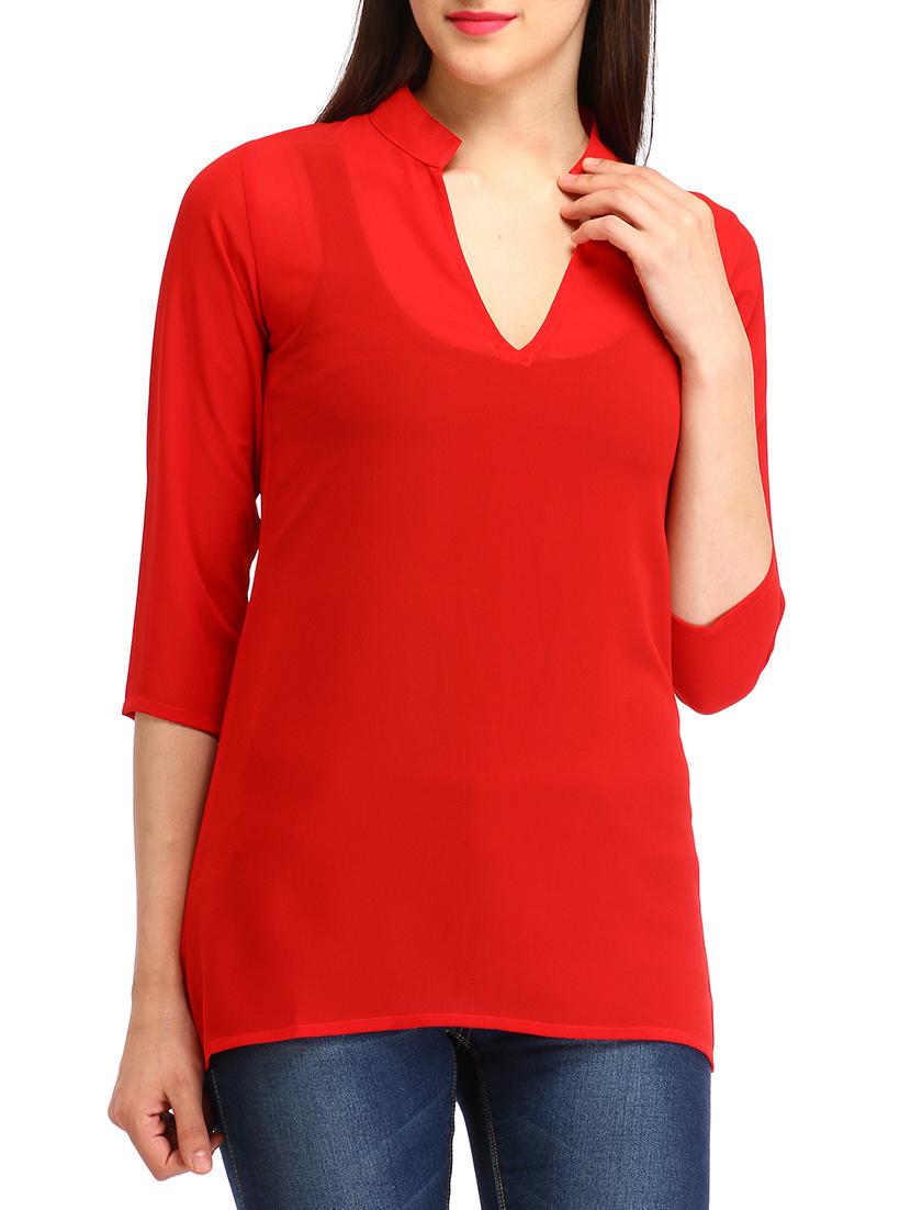 scarlet red band collar top - 12271040 - Zoom Image - 1