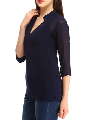 band collar sheer top - 12271041 - Standard Image - 2