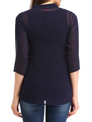 band collar sheer top - 12271041 - Standard Image - 3