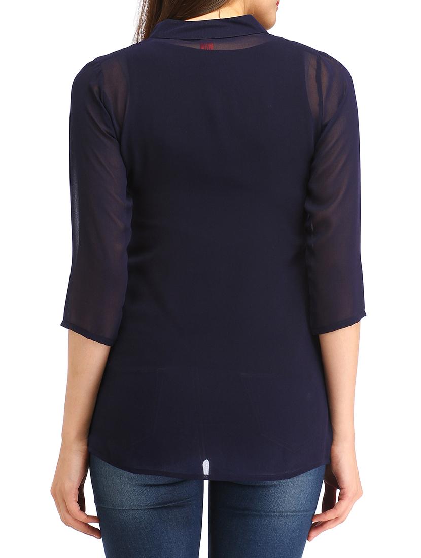 band collar sheer top - 12271041 - Zoom Image - 3