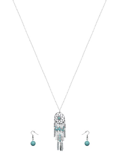 turquoise metal pendant necklaces and earring - 12272367 - Standard Image - 1