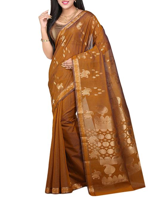 yellow silk blend woven saree with blouse - 12273030 - Very Small Image - 1
