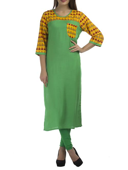 green rayon straight kurta - 12274058 - Standard Image - 1