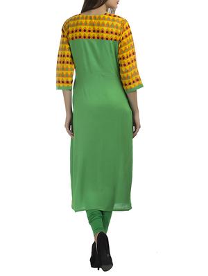 green rayon straight kurta - 12274058 - Standard Image - 3