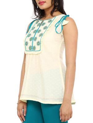 cream cotton embroidered kurti - 12276012 - Standard Image - 2