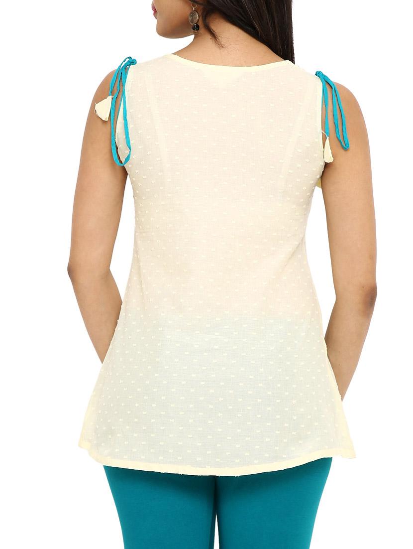 cream cotton embroidered kurti - 12276012 - Zoom Image - 3