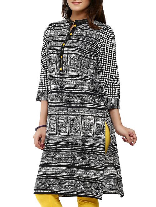 monochrome rayon straight kurta - 12276017 - Standard Image - 1