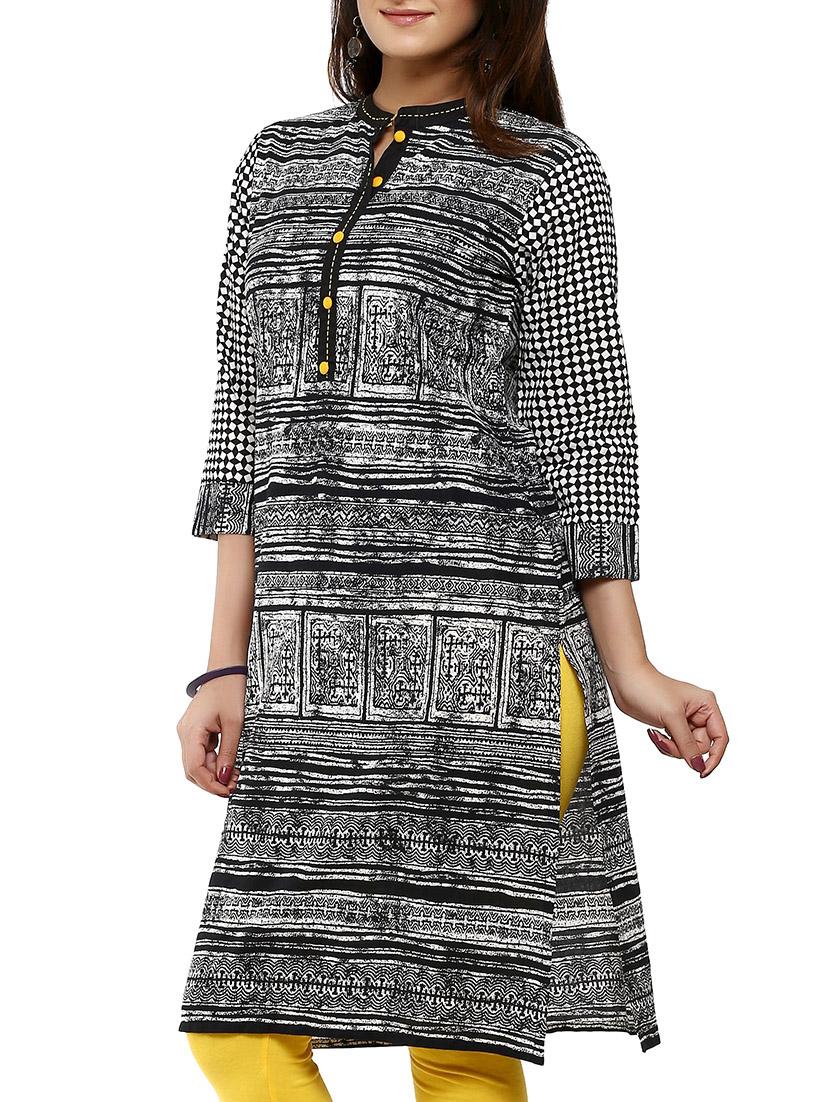 monochrome rayon straight kurta - 12276017 - Zoom Image - 1