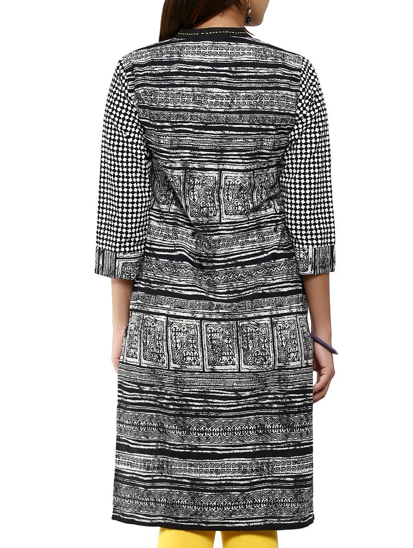 monochrome rayon straight kurta - 12276017 - Zoom Image - 2