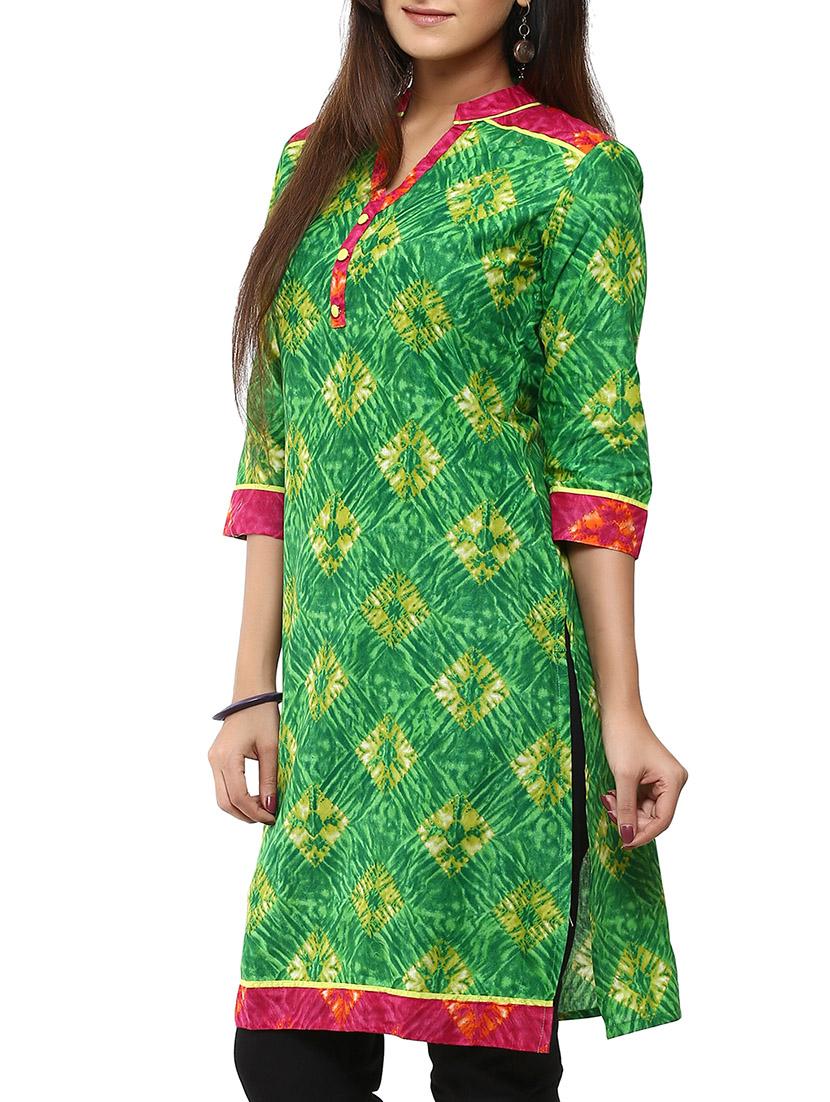 green viscose straight kurta - 12276018 - Zoom Image - 2