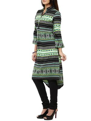 green viscose highlow kurta - 12276031 - Standard Image - 2
