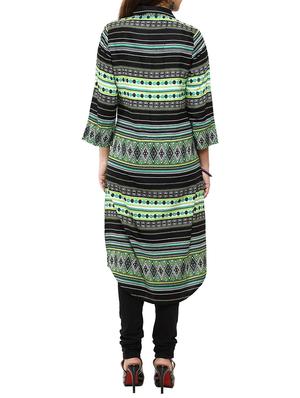 green viscose highlow kurta - 12276031 - Standard Image - 3