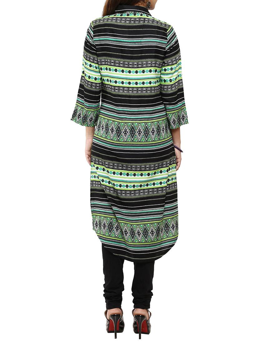 green viscose highlow kurta - 12276031 - Zoom Image - 3