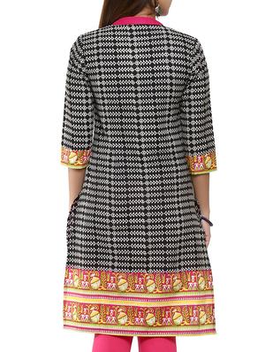 black and white cotton straight kurta - 12276032 - Standard Image - 3