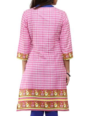 pink cotton straight kurta - 12276033 - Standard Image - 3
