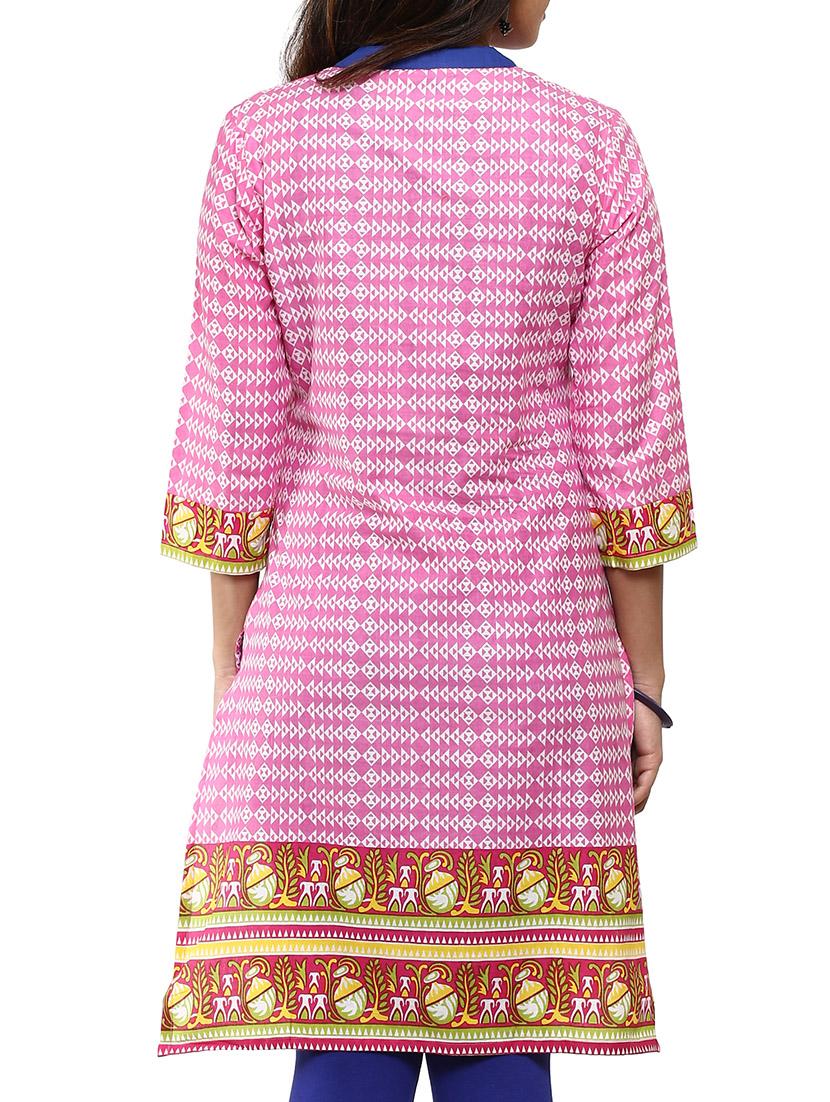 pink cotton straight kurta - 12276033 - Zoom Image - 3