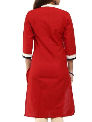 red cotton straight kurta - 12276034 - Standard Image - 3