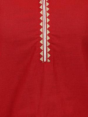 red cotton straight kurta - 12276034 - Standard Image - 4