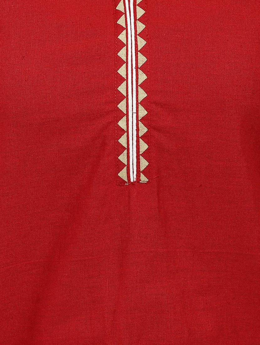 red cotton straight kurta - 12276034 - Zoom Image - 4