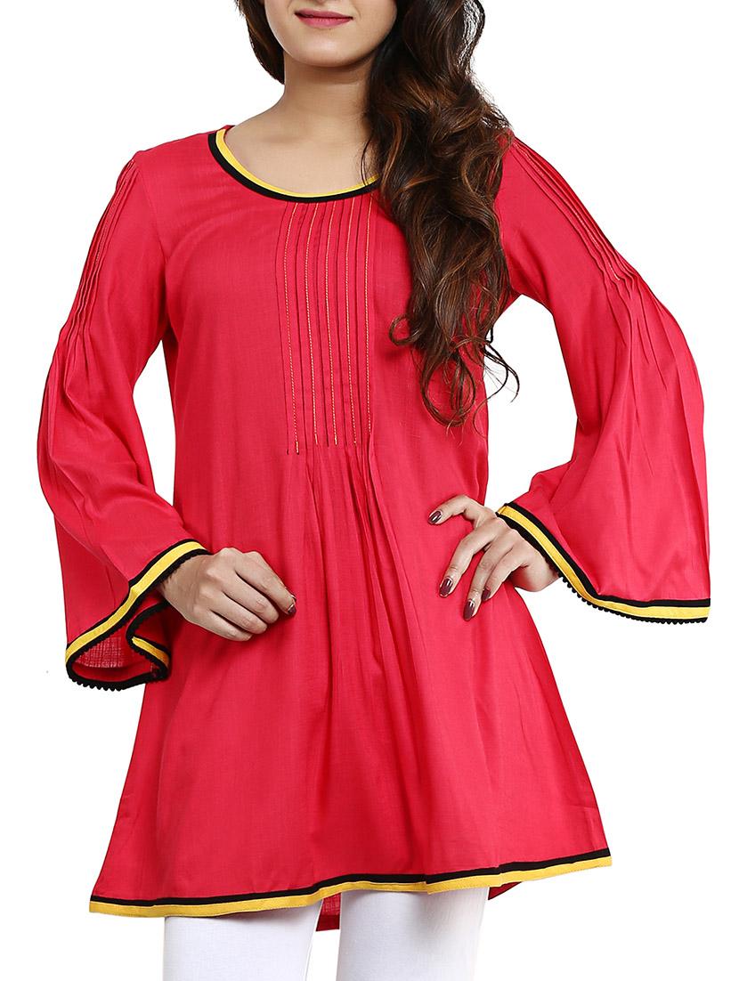 pink rayon a-line kurta - 12276040 - Zoom Image - 1