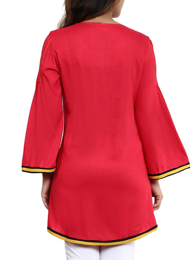 pink rayon a-line kurta - 12276040 - Zoom Image - 3