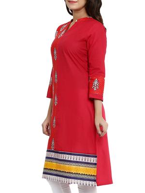 red cotton straight kurta - 12276044 - Standard Image - 2