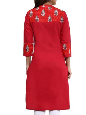 red cotton straight kurta - 12276044 - Standard Image - 3