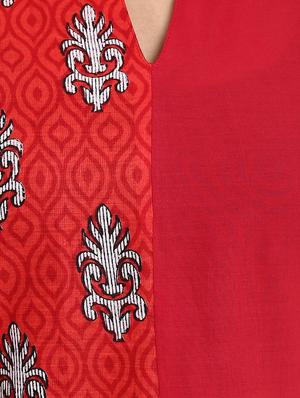 red cotton straight kurta - 12276044 - Standard Image - 4