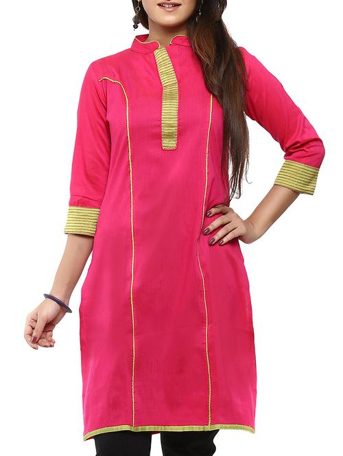 pink cotton straight kurta - 12276048 - Standard Image - 1