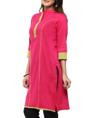 pink cotton straight kurta - 12276048 - Standard Image - 2