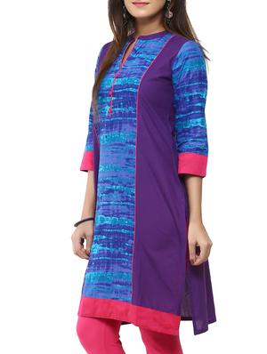 blue and purple cotton straight kurta - 12276050 - Standard Image - 2