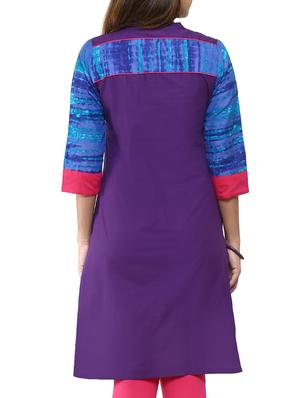 blue and purple cotton straight kurta - 12276050 - Standard Image - 3