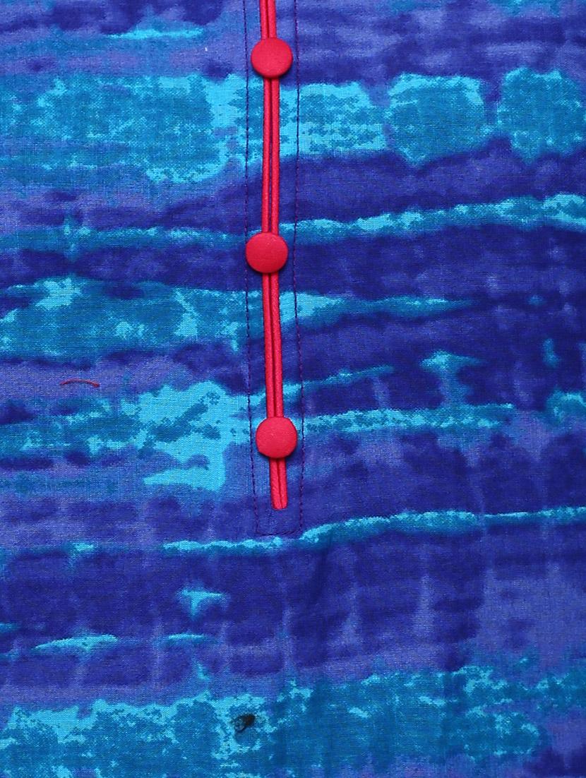 blue and purple cotton straight kurta - 12276050 - Zoom Image - 4