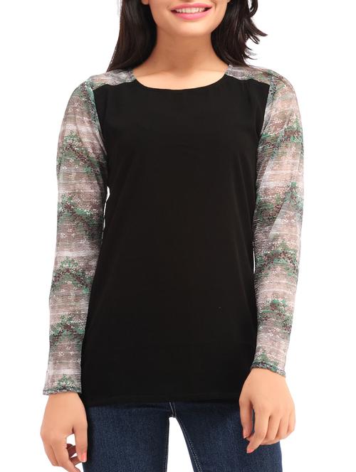 contrasting sleeved top - 12276174 - Standard Image - 1